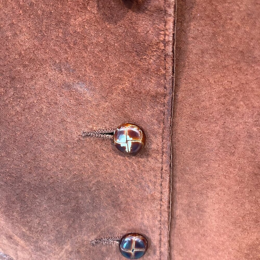 Monsoon Brown genuine Suede Button front vest Size 12 women unisex V-neck - Picture 3 of 9